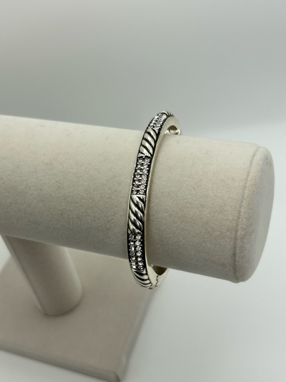 Brighton Sacred Love Bracelet Silver Plated Hinged Clear Crystals Rope Design